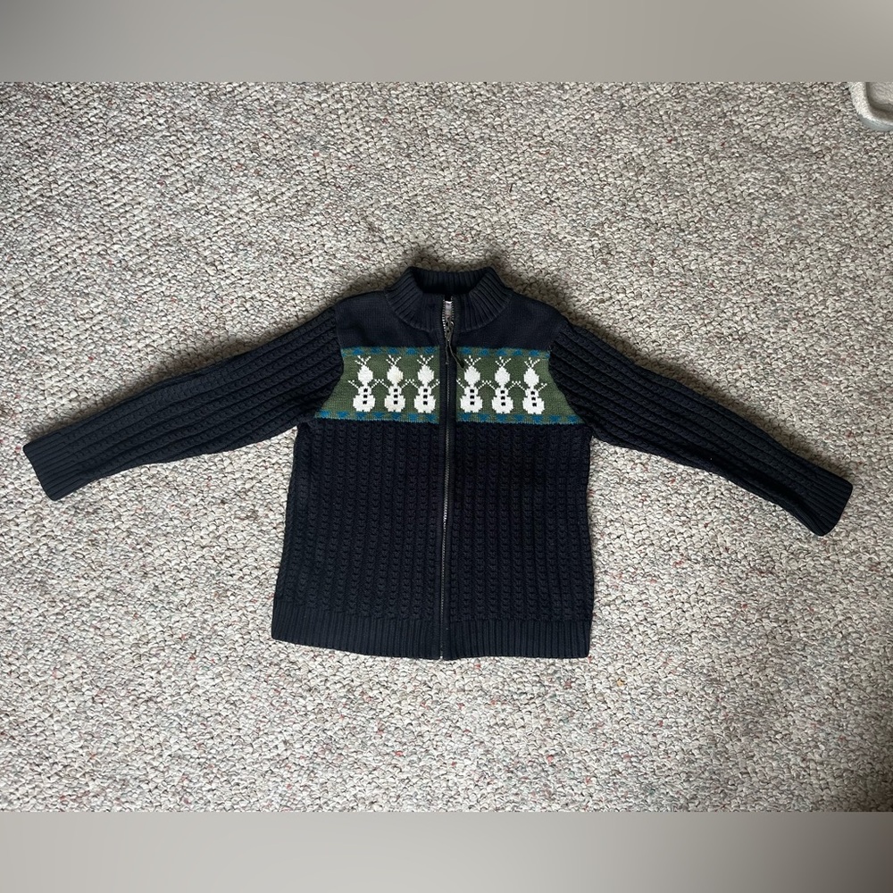 Kid’s Black zip up Snowman Sweater